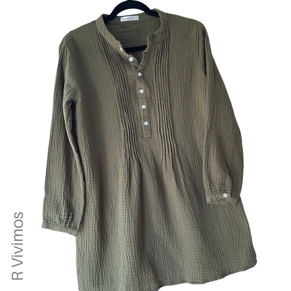 NWOT COTTON TUNIC DRESS BUTTON DOWN PLEATED LONG SLEEVES SHIRT DRESS | MEDIUM - Picture 1 of 6